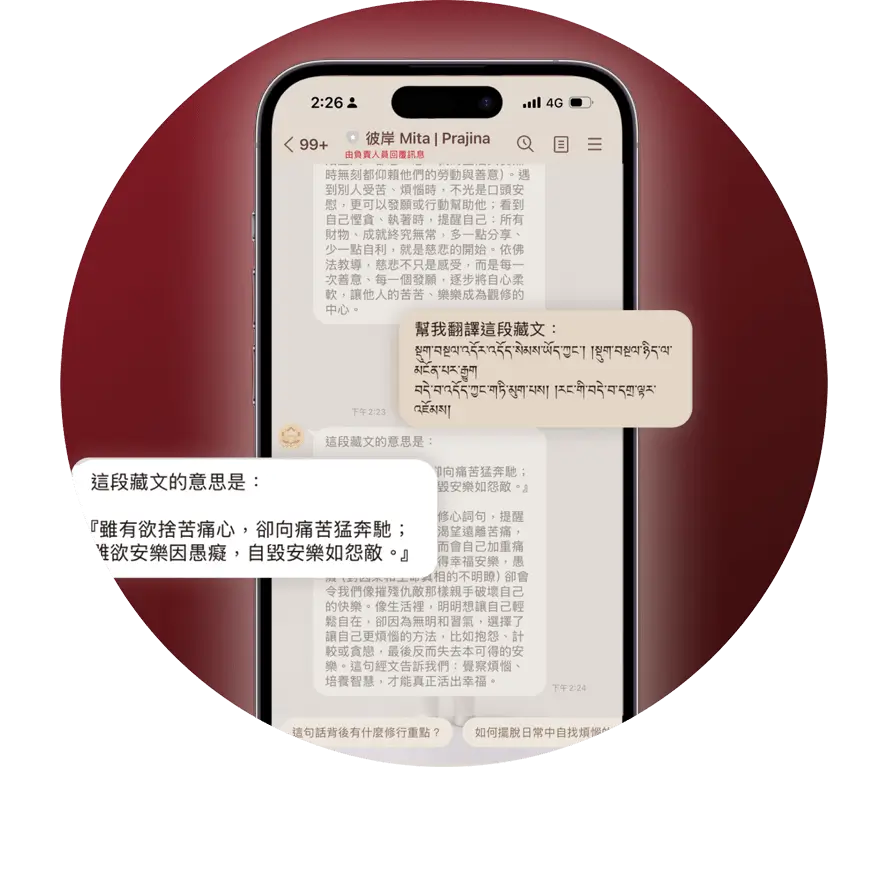 彼岸是一個結合藏傳佛學智慧與 Prajina AI 技術的個人對話空間。